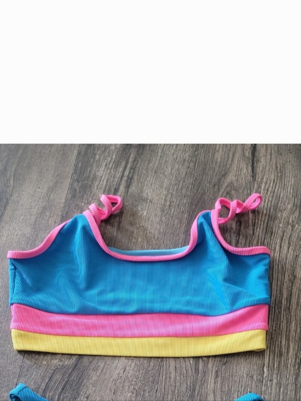 Beach Riot Blue Pink Yellow Ribbed Colorblock Bralette - Picture 5 of 7
